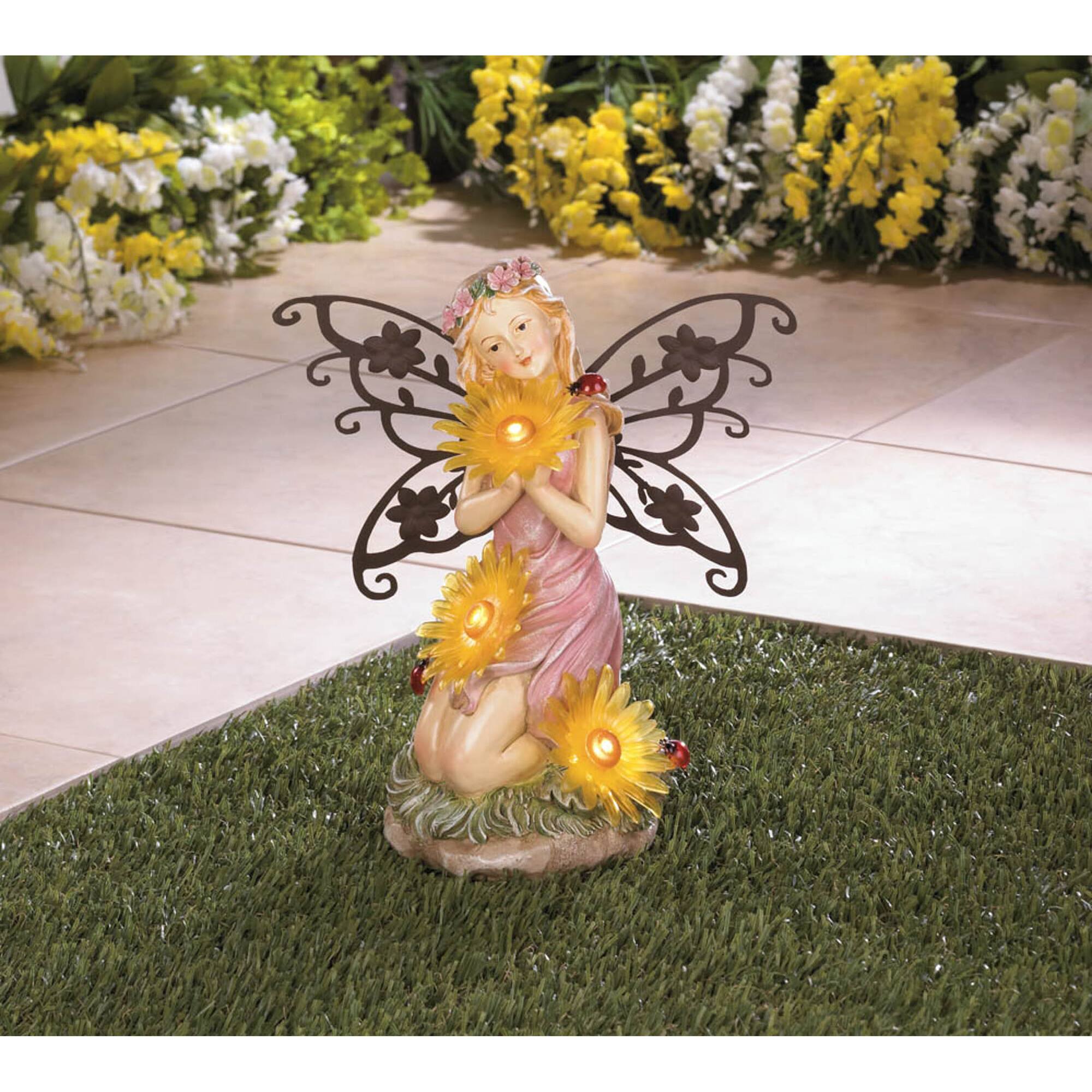 11.5" Garden Blooms Fairy Solar Statue